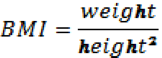 Body Mass Index equals weight divided by height squared